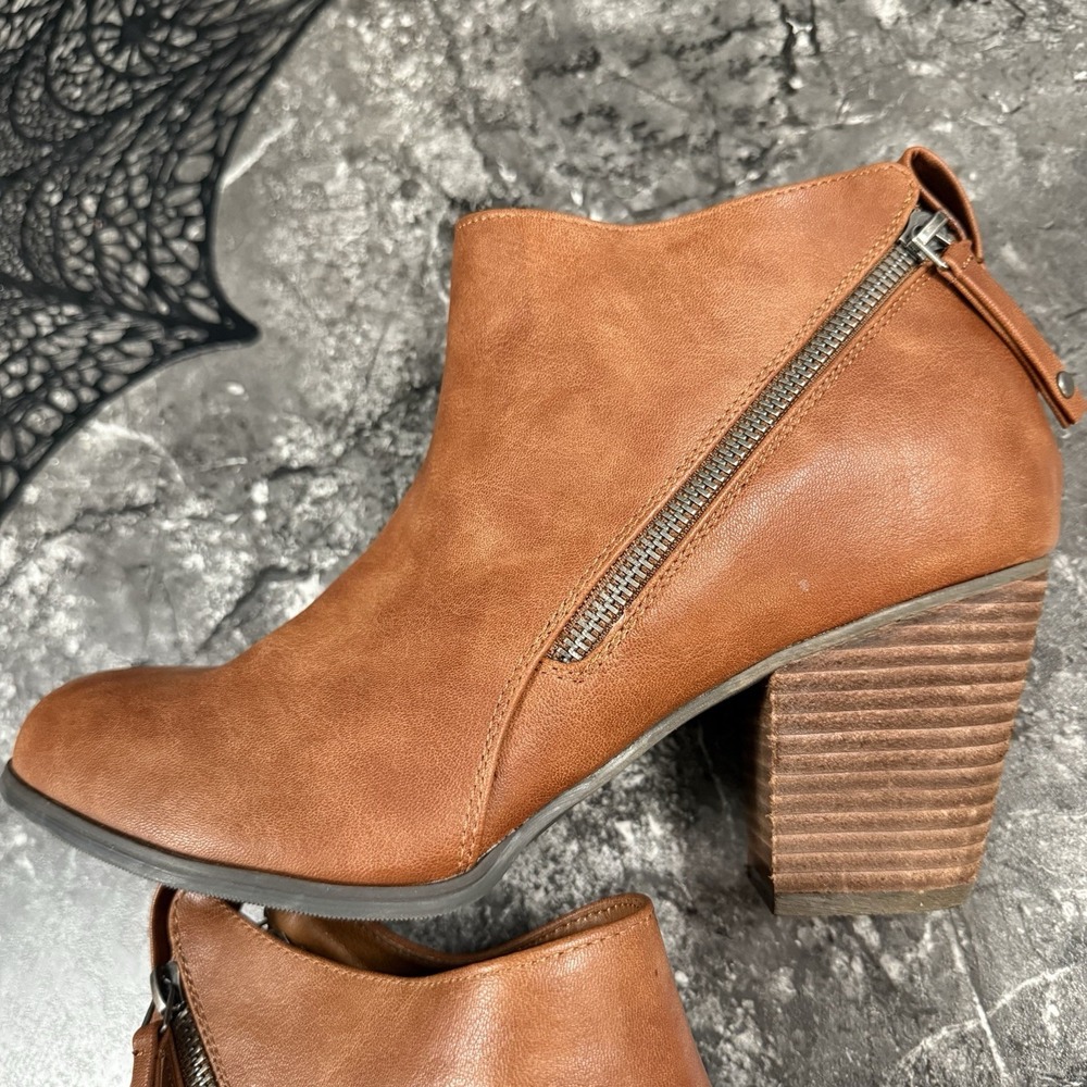 Luoika Womens Double Zip Stacked Heel Extra Wide Ankle‎ Boots Tan Sz 10.5XW - Picture 5 of 10